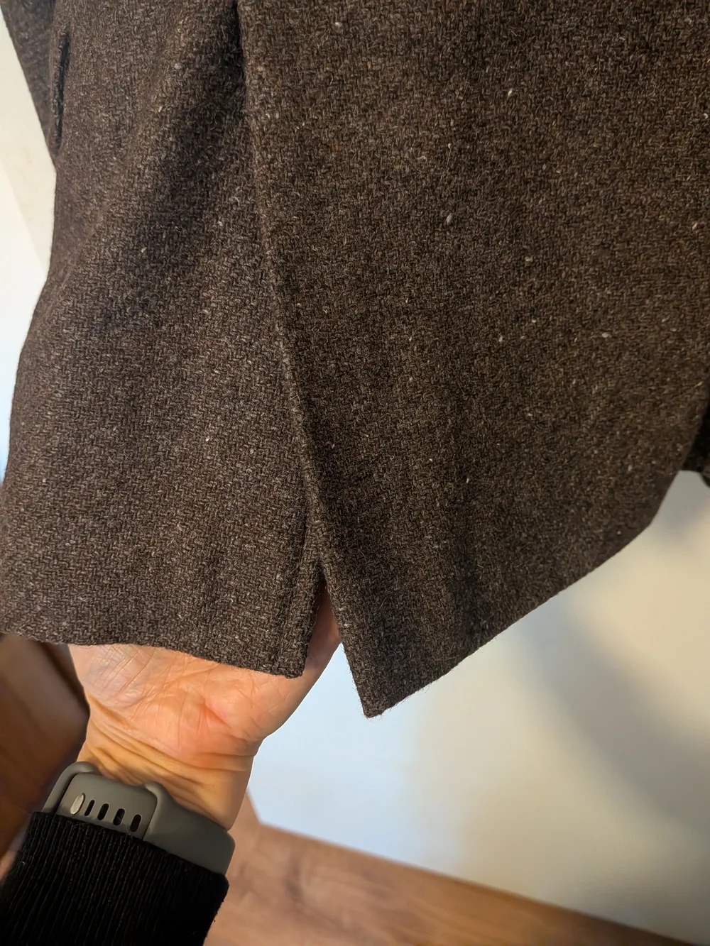 Tim Hamilton Designer Brown Herringbone Wool Blazer Leather Elbow Patches NWOT